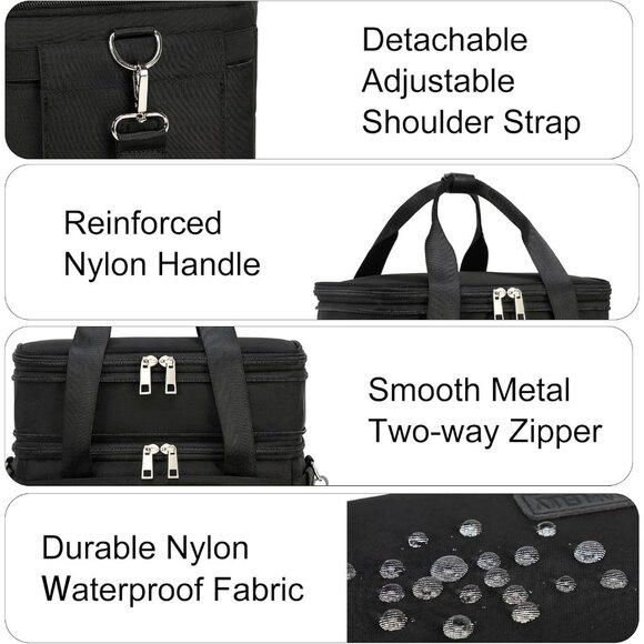Double Deck Insulated Lunch Box for Men & Women, Leakproof Tote Cooler (Black) - Picture 7 of 7